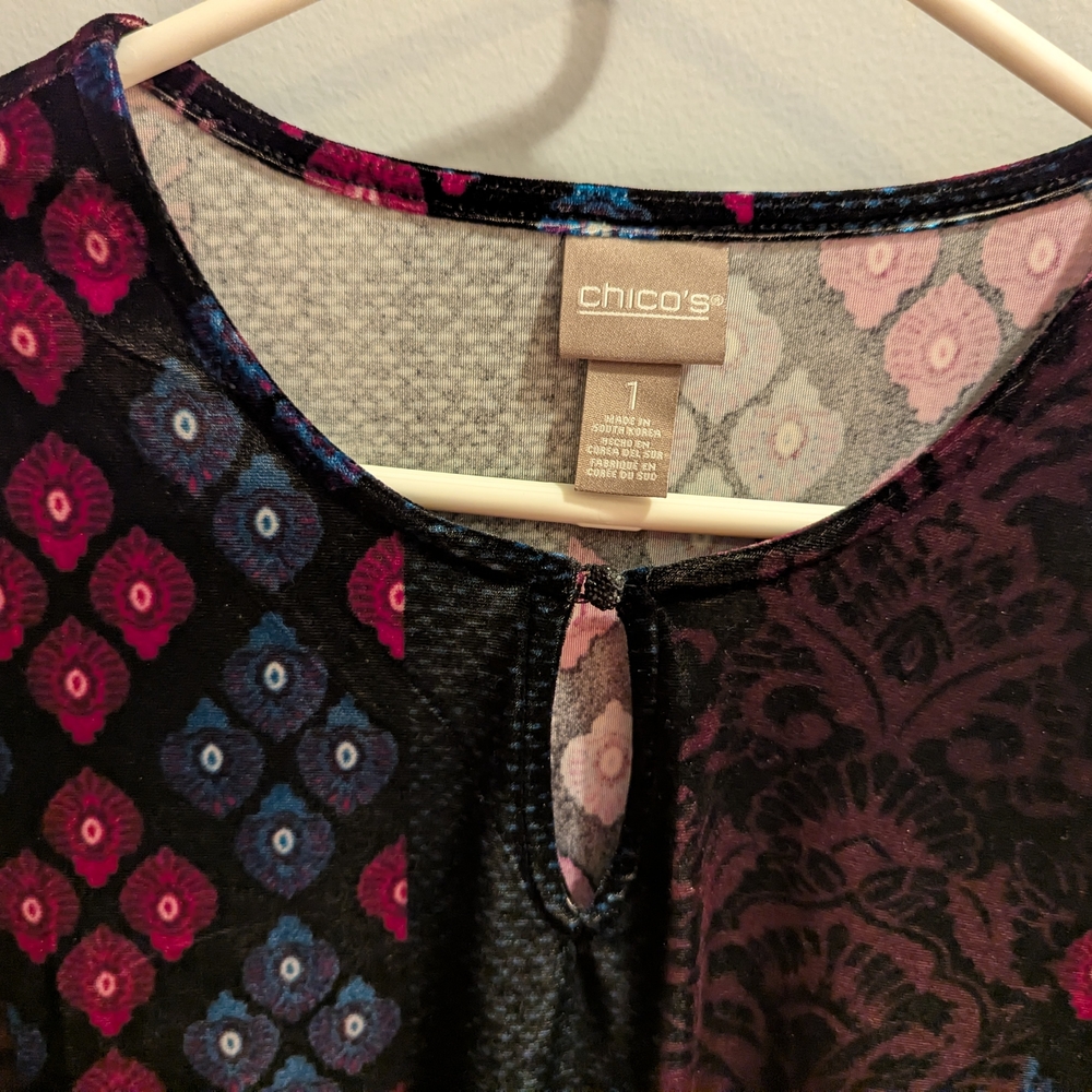 Chico's Women's Patterned Blouse - Red and Blue - Picture 3 of 6